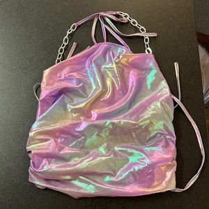 Holographic Purple Chain Halter Top